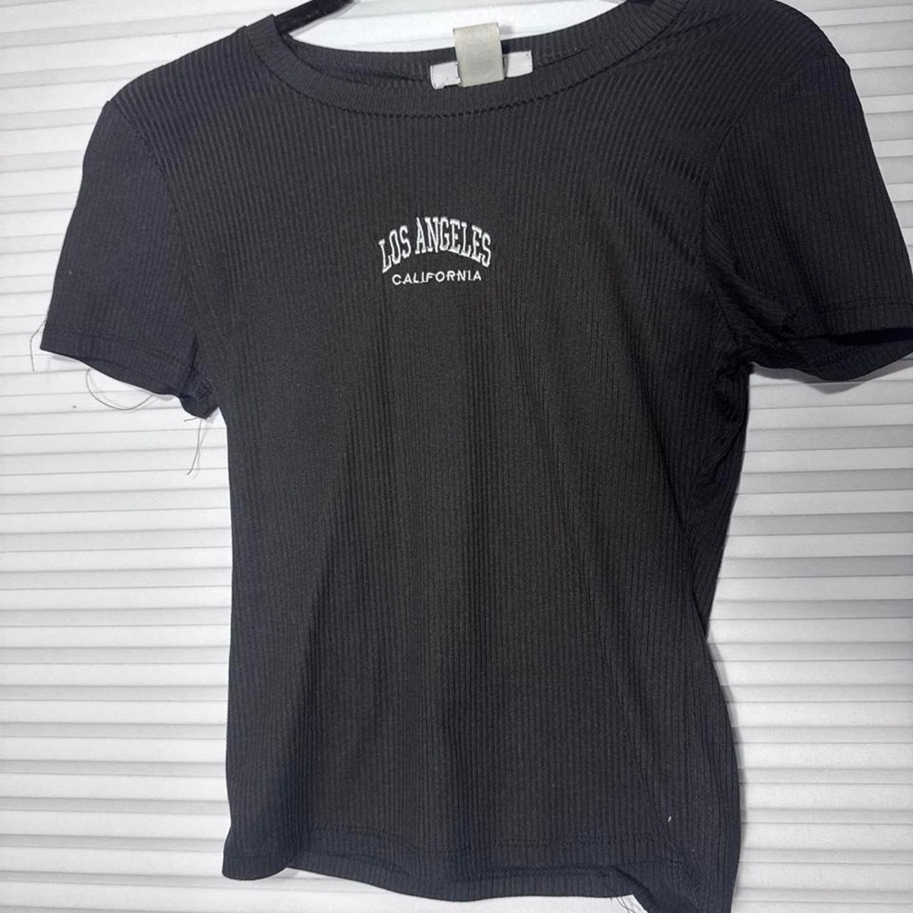 Los Angeles California Ribbed Crop Top Black Short Sleeve Baby Tee Womens